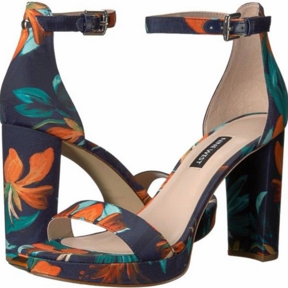 Nine West Blue and Orange Floral Heels